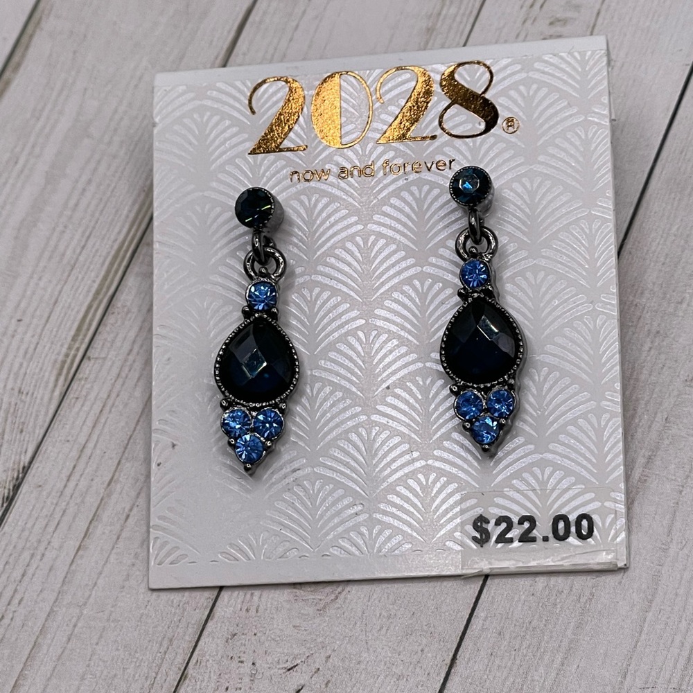 NWT 1928 Deep Blue Drop Earrings - Picture 2 of 7